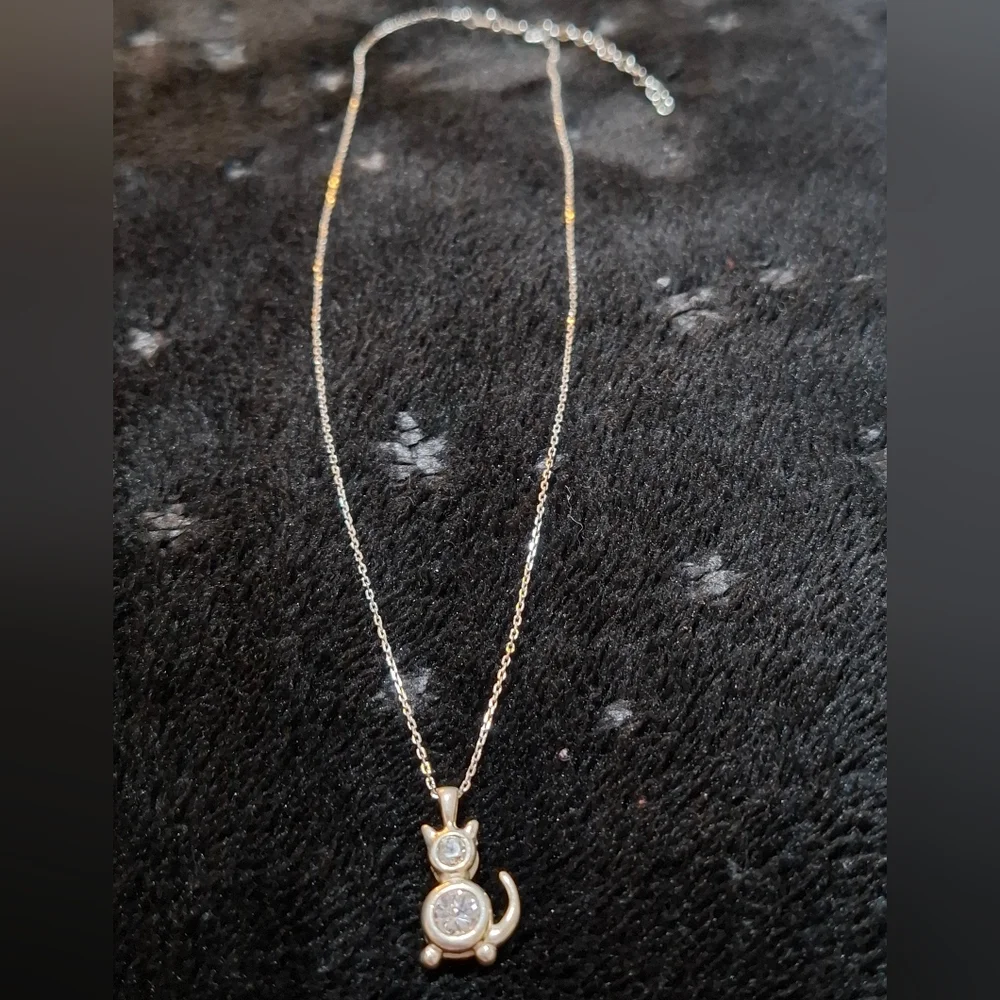 🐈Vintage 925 Sterling Silver Cubic Zirconia CZ Kitty Cat Necklace